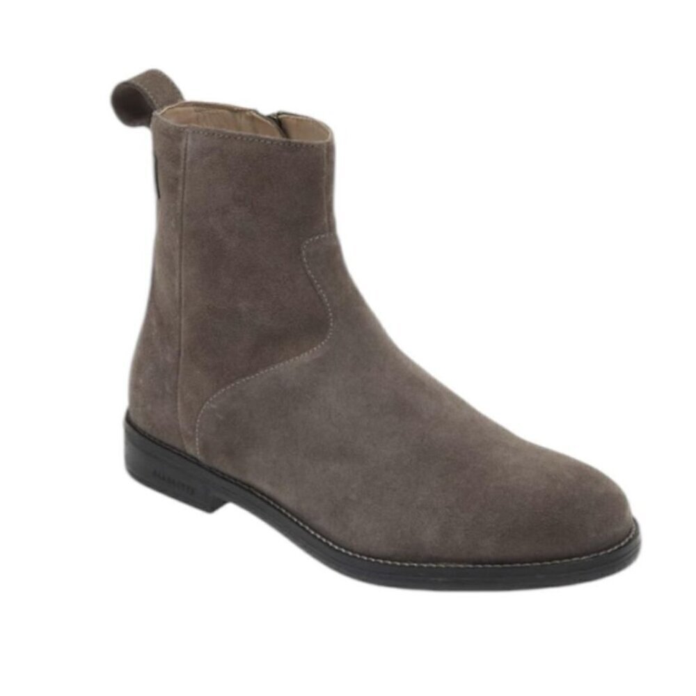 AllSaints Mens Grey Suede Ankle Boots Hollow Leather Side Zipper Sz 10 M New